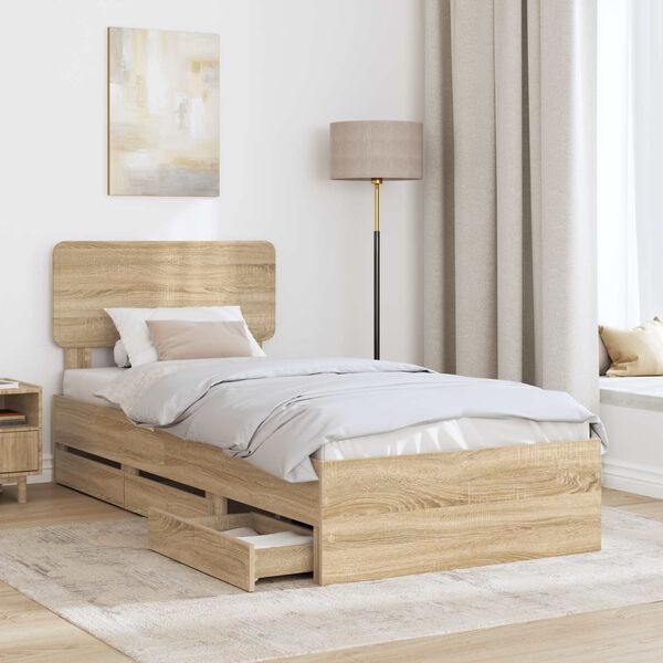 vidaXL Bettrahmen mit Kopfteil Sonoma-Eiche 100 x 200 cm Holzwerkstoff