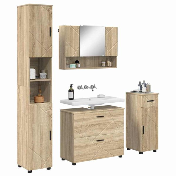 vidaXL Badezimmerm&ouml;bel-Set 5 pcs Sonoma-Eiche Sperrholz und Metall