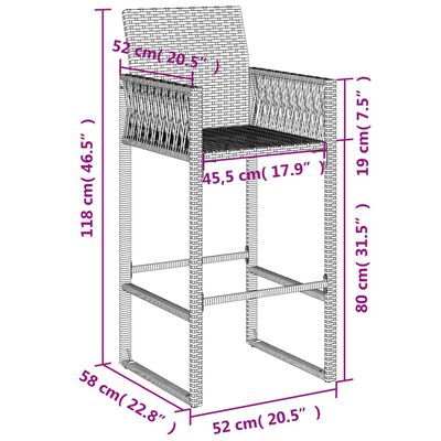 vidaXL Garten-Barhocker 2 Stk. Grau Poly Rattan