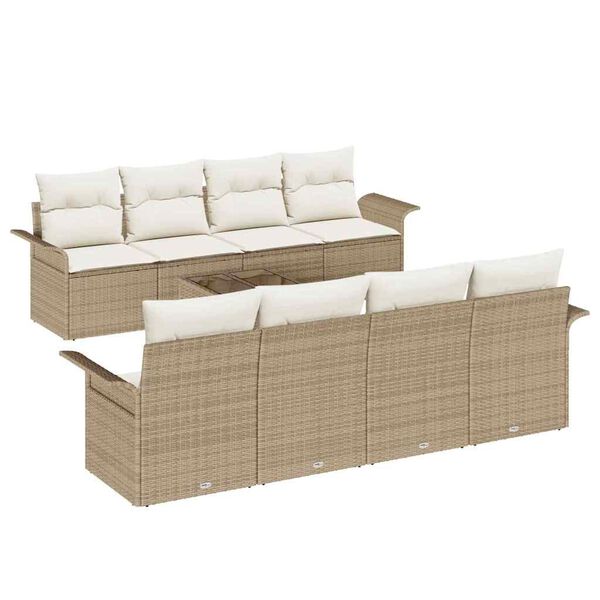 vidaXL Gartensofa-set mit Kissen 9 pcs Beige und Creme Poly-Rattan