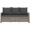 vidaXL Gartensofa 3-Sitzer mit Kissen & Tisch Grau Poly Rattan
