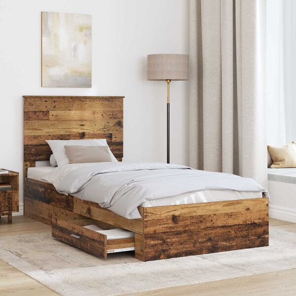 vidaXL Bettrahmen mit Kopfteil Altholz 90 x 190 cm Holzwerkstoff