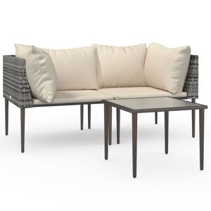vidaXL 3-tlg. Garten-Lounge-Set mit Kissen Grau Poly Rattan