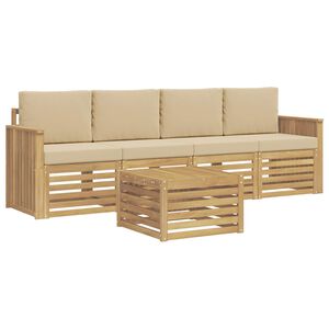 vidaXL Outdoor-Sofagarnitur 5 stk. Wei&szlig; und Beige Polyester