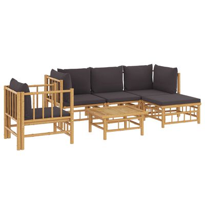 vidaXL 6-tlg. Garten-Lounge-Set mit Dunkelgrauen Kissen Bambus