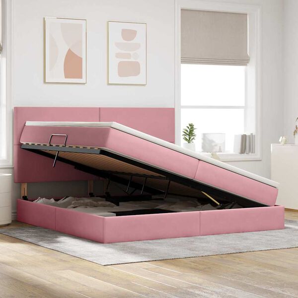 vidaXL Aufbewahrungsbett mit Matratze Rosa 200 x 200 cm Samt