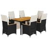 vidaXL 7-tlg. Garten-Bistro-Set mit Kissen Schwarz Poly Rattan