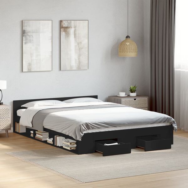 vidaXL Bettgestell mit Schubladen Schwarz 120x190 cm Holzwerkstoff