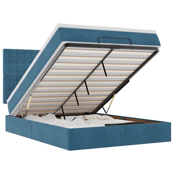 vidaXL Ottoman-Bett mit Matratzen & LEDs Dunkelblau 140x200 cm Samt