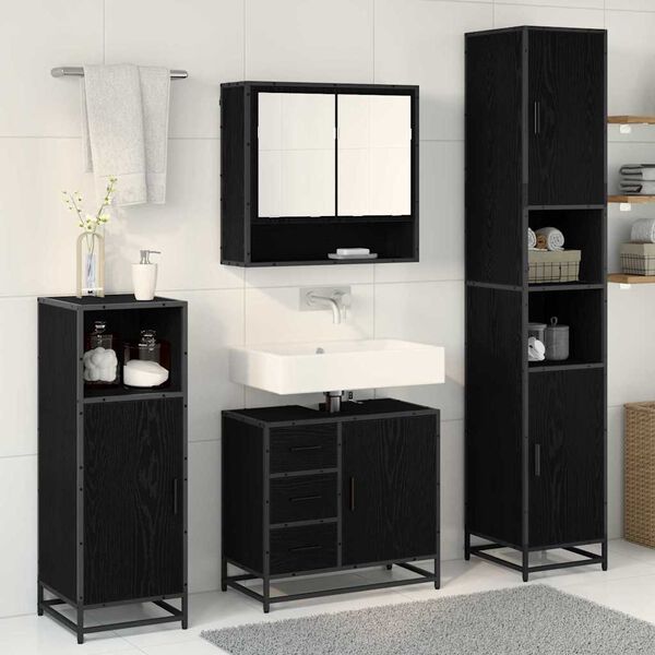 vidaXL Badezimmerm&ouml;bel-Set 3 pcs Schwarz Eichen-Optik Holzwerkstoff