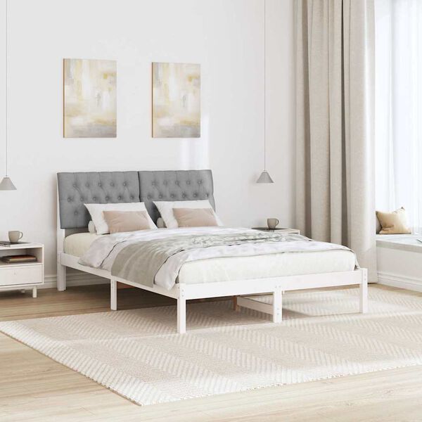 vidaXL Bettgestell mit gepolstertem Kopfteil Wei&szlig; 135 x 190 cm