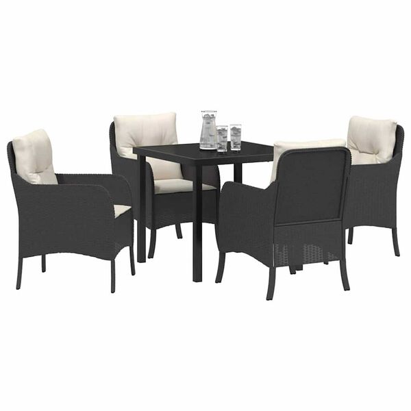 vidaXL Garten Essgruppe mit Kissen 5 pcs Schwarz Poly-Rattan