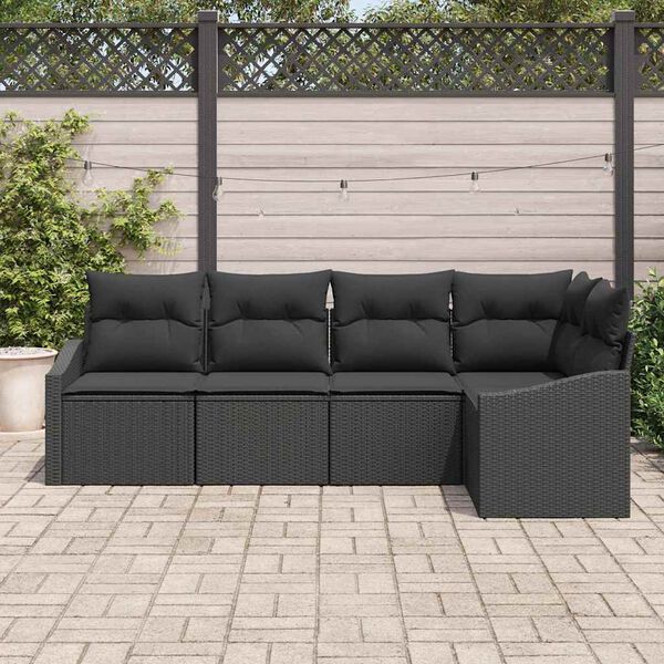 vidaXL Sofa Set mit Kissen 5 pcs Schwarz Poly-Rattan