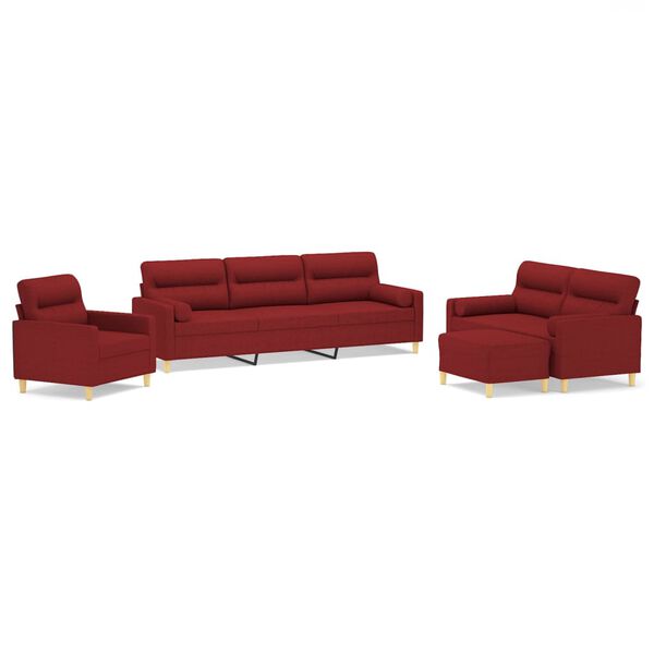 vidaXL 4-tlg. Sofagarnitur mit Kissen Weinrot Stoff