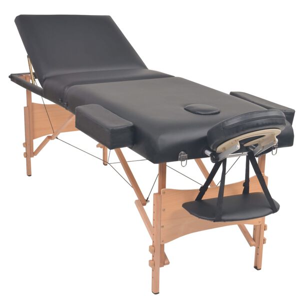 vidaXL Massageliege 3-Zonen mit Hocker Klappbar 10 cm Sitz Schwarz