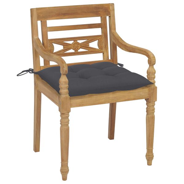 vidaXL Batavia-St&uuml;hle 2 Stk. mit Anthrazit Kissen Teak Massivholz