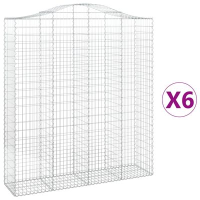 vidaXL Gabionen mit Hochbogen 6 Stk. 200x50x220/240cm Verzinktes Eisen