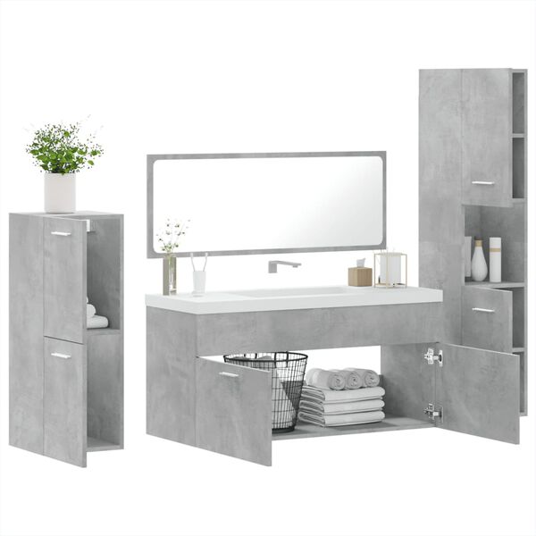 vidaXL 4-tlg. Badm&ouml;bel-Set Betongrau Holzwerkstoff