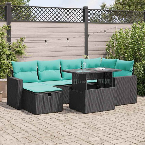 vidaXL 7-tlg. Garten-Sofagarnitur mit Kissen Grau Poly Rattan Akazie