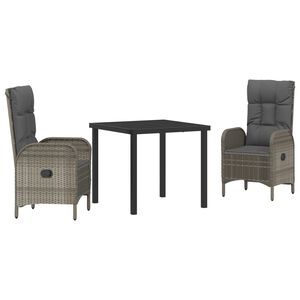 vidaXL Garten Essgruppe mit Kissen 3 pcs Grau Poly-Rattan