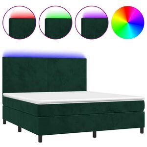 vidaXL Boxspringbett mit Matratze & LED Dunkelgr&uuml;n 180x200 cm Samt