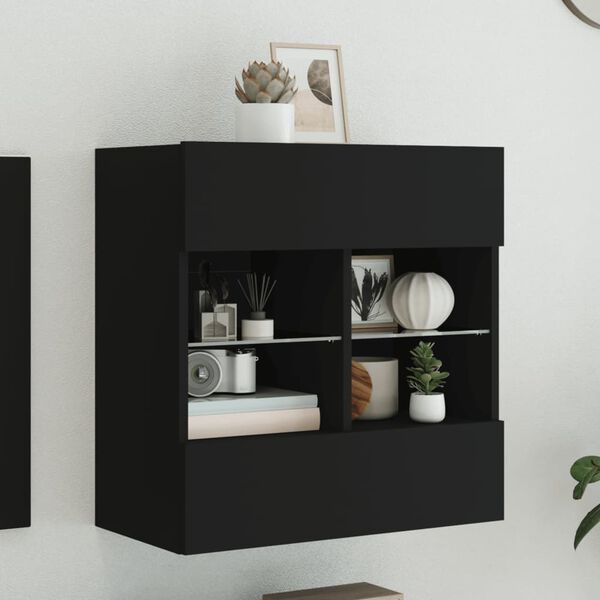 vidaXL TV-Wandschrank mit LED-Leuchten Schwarz 58,5x30x60,5 cm