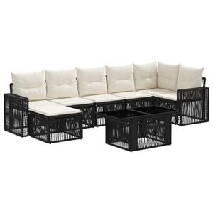 vidaXL Gartensofa-set 8 stk. Schwarz und Cremewei&szlig; Poly-Rattan