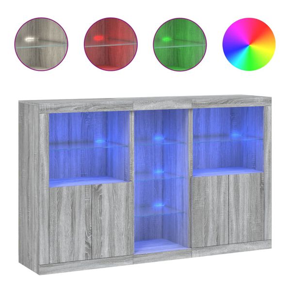 vidaXL Sideboard mit LED-Leuchten Grau Sonoma 162x37x100 cm