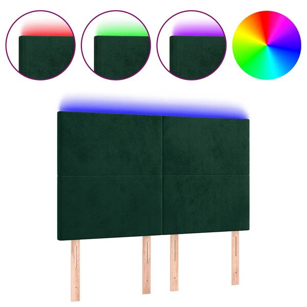 vidaXL LED Kopfteil Dunkelgr&uuml;n 144x5x118/128 cm Samt