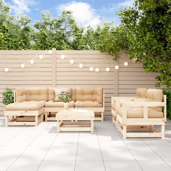 vidaXL 7-tlg. Garten-Lounge-Set mit Kissen Massivholz