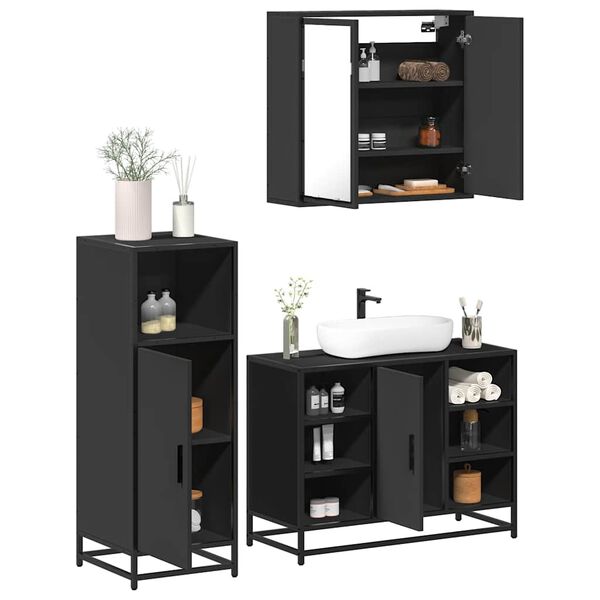 vidaXL 3-tlg. Badm&ouml;bel-Set Schwarz Holzwerkstoff