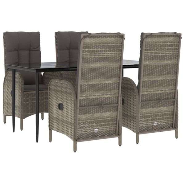 vidaXL 5-tlg. Garten-Essgruppe mit Kissen Schwarz und Grau Poly Rattan