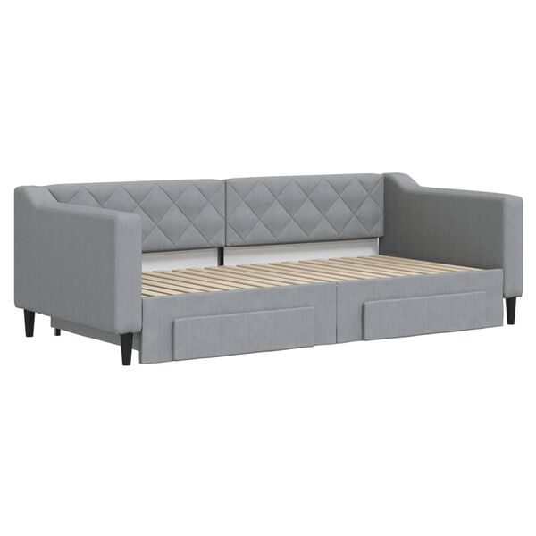 vidaXL Tagesbett Ausziehbar mit Schubladen Hellgrau 90x190 cm Stoff