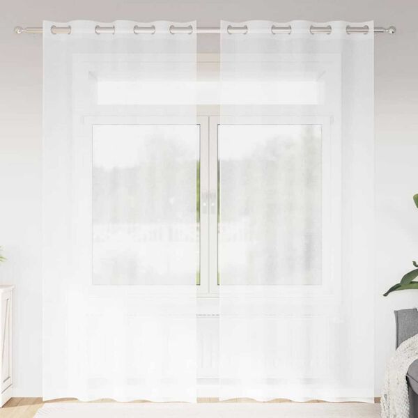 vidaXL Voile-Vorhang mit Vorh&auml;ngen 2 pcs Wei&szlig; 260 x 140 cm Polyester