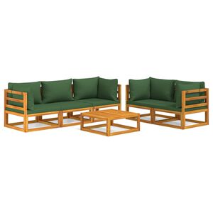 vidaXL 6-tlg. Garten-Lounge-Set mit Gr&uuml;nen Kissen Massivholz