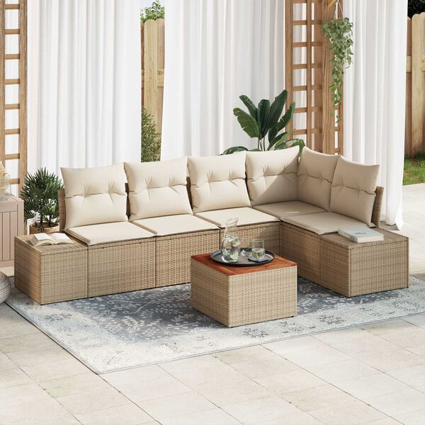 vidaXL Gartensofa-set mit Speicher 6 pcs Beige und Creme Poly-Rattan