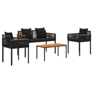 vidaXL Gartenm&ouml;bel Set mit Kissen 4 pcs Schwarz PE-Rattan