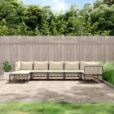 vidaXL 7-tlg. Garten-Lounge-Set mit Kissen Anthrazit Poly Rattan