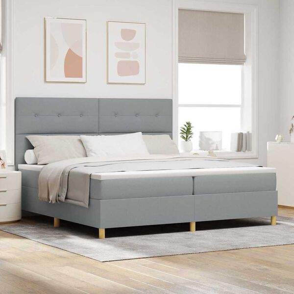 vidaXL LED Boxspringbett mit Matratze Hellgrau 200 x 200 cm Stoff