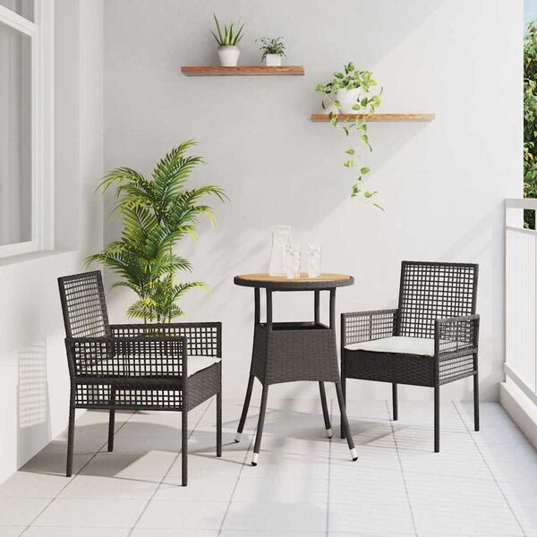 vidaXL Garten Essgruppe 3 pcs Schwarz Poly-Rattan