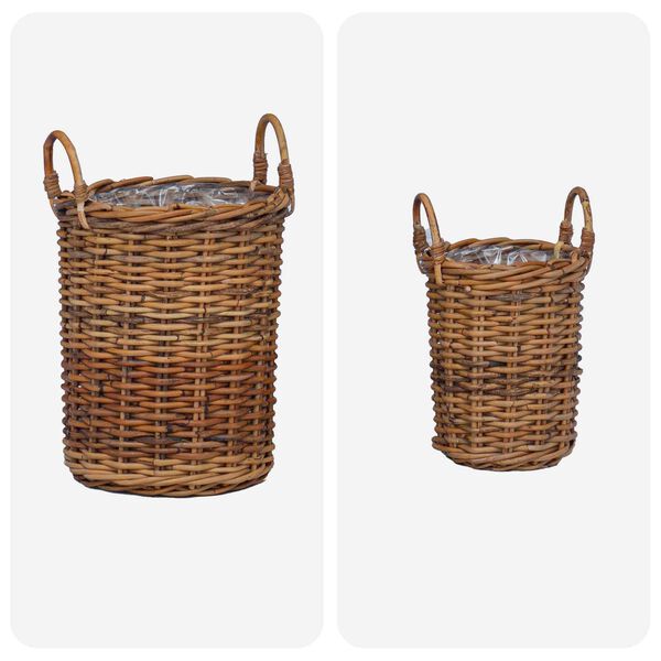vidaXL Blumentopfkorb mit Speicher 2 pcs Braun Kubu Rattan