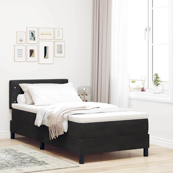 vidaXL LED Boxspringbett mit Matratze mit LED Schwarz 90 x 190 cm Samt