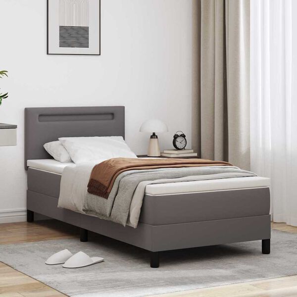 vidaXL Boxspringbett mit Matratze Grau 90 x 190 cm Kunstleder