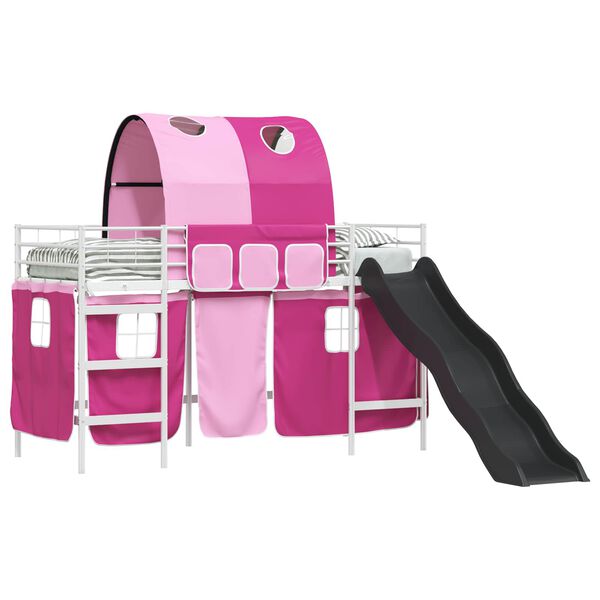 vidaXL Kinder-Etagenbett Wei&szlig; und Rosa 74,5 x 190 cm Metall