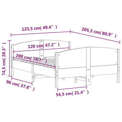 vidaXL Massivholzbett ohne Matratze Weiß 120x200 cm Kiefernholz