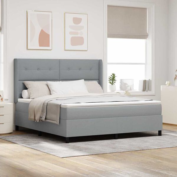 vidaXL LED Boxspringbett mit Matratze Hellgrau 180 x 200 cm Stoff