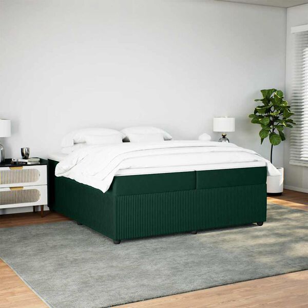 vidaXL Boxspringbett mit Matratze Dunkelgr&uuml;n 200x200 cm Samt