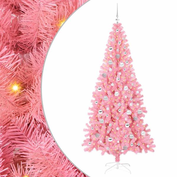 vidaXL Weihnachtsbaum mit 300 LEDs mit St&auml;nder Rosa 210 cm PVC