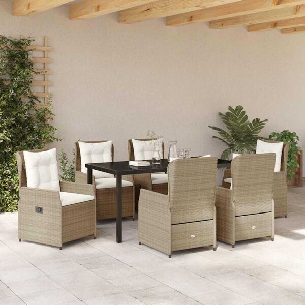 vidaXL Garten Essgruppe 7 pcs Beige und Hellgrau Poly-Rattan