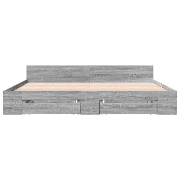vidaXL Bettgestell mit Schubladen Grau Sonoma 200x200cm Holzwerkstoff